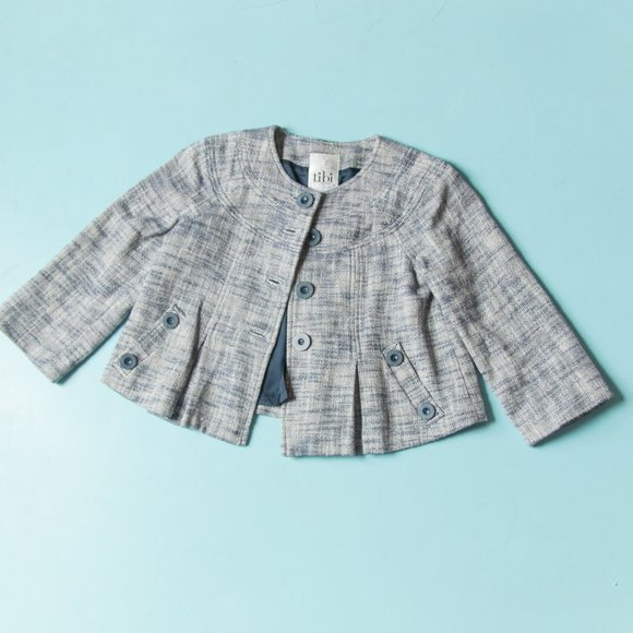 Tibi Y2K Blue Tweed Heathered Knit Cropped Boxy Cut Blazer Jacket Size 4 - Picture 1 of 7